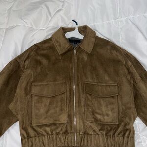 Zara Green Suede Bomber Jacket